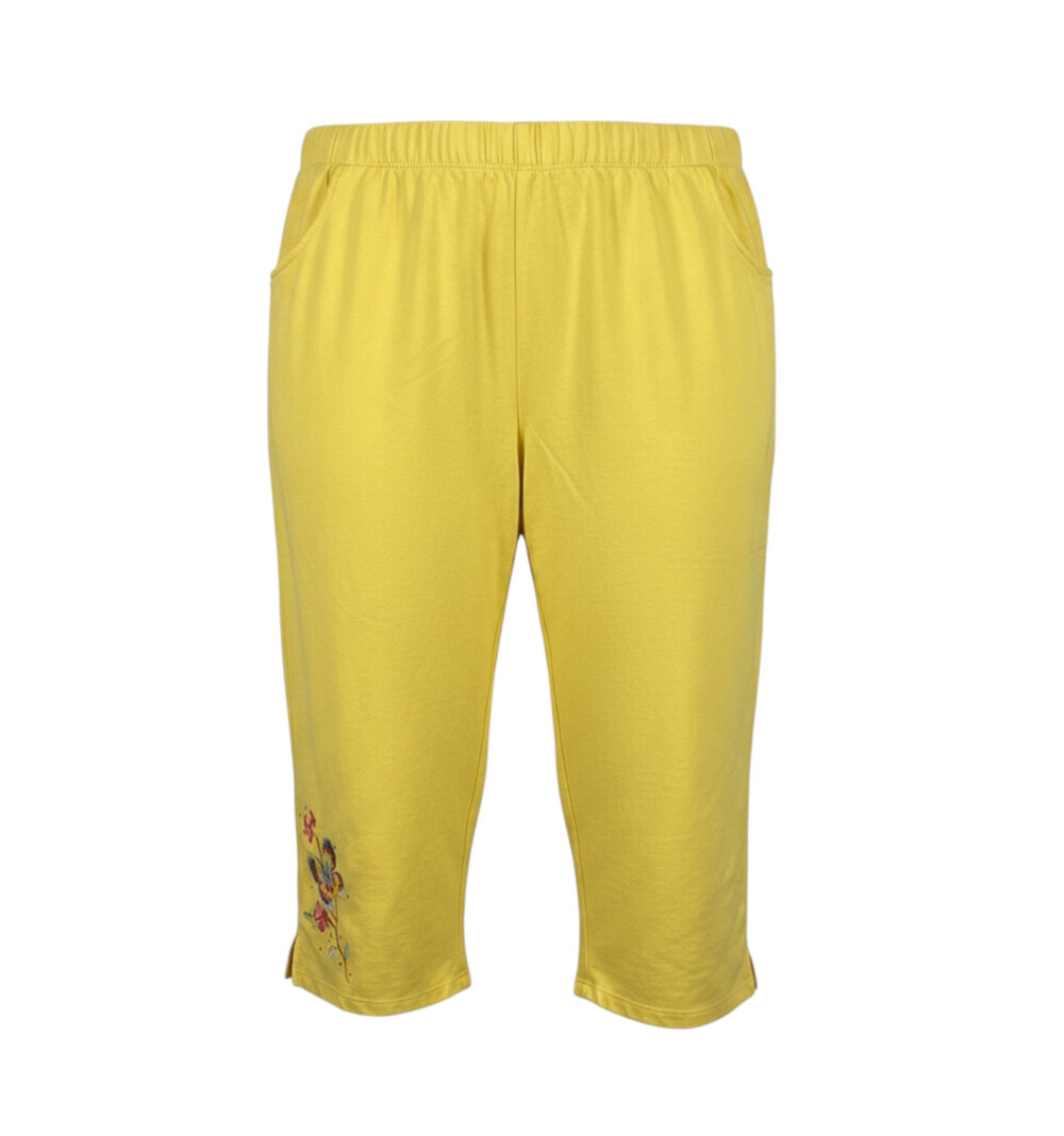 Quacker Factory Women's 2X Yellow Capri Pants Pink  Butterfly Embroidery